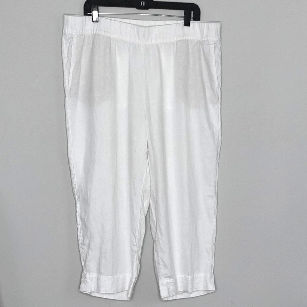 J. Jill PureJill Linen Pants XL White Wide Leg Pockets Coastal Lagenlook Summer